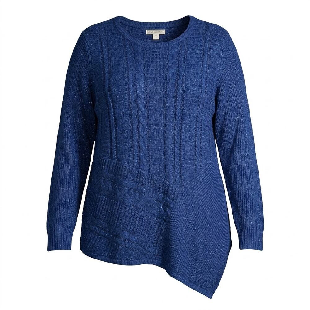 Dana Buchman Blue Shimmer Asymmetric Cable Knit Sweater Women Size XXL